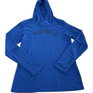 Nike Dri-FIT Hoodie Shirt Womens Small Blue Just Do It Long Sleeve Pullover